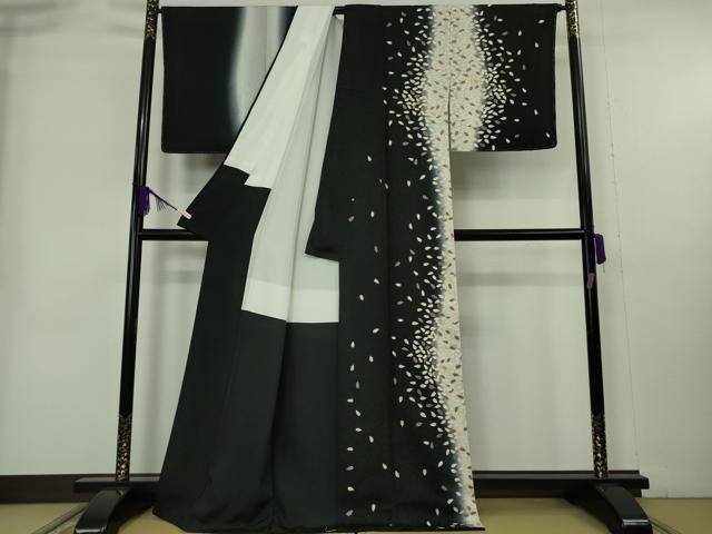 平和屋着物●極上 訪問着 舞桜 黒地 暈し染め 金彩 逸品 DZAB9053kh6