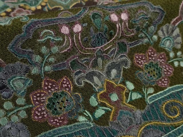 平和屋本店●極上 中国三大刺繍 スワトウ刺繍 汕頭刺繍 相良刺繍 訪問着 更紗花文 暈し染め 鬼しぼ縮緬 ロング丈 逸品 DZAB9054kh6
