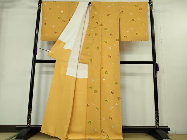 平和屋本店●極上 銀座 志ま亀 小紋 吉祥丸文 柑子色地 鬼しぼ縮緬 たとう紙付き 逸品 DZAB9056kh6