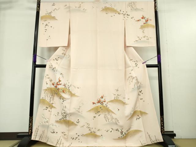 平和屋本店●極上 訪問着 駒刺繍 千鳥 吉祥花文 薄卵色地 金彩 逸品 DZAB9059kh6