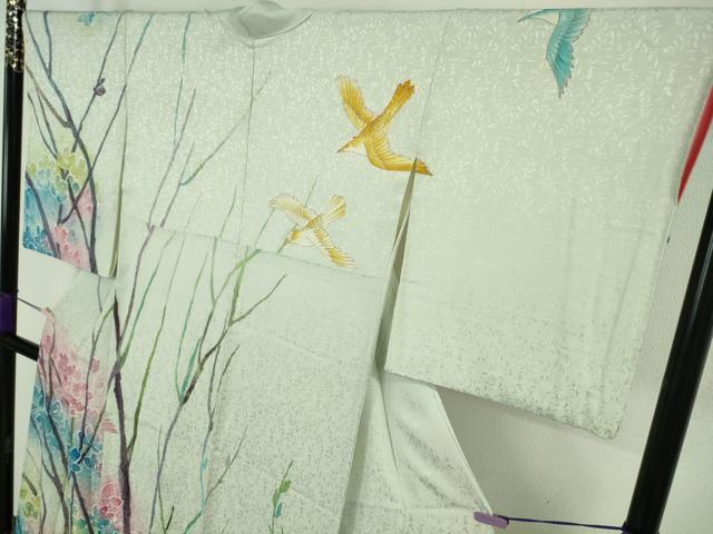 平和屋着物●極上 セミアンティーク 訪問着 手描き 枝花 飛鳥文 ろうけつ染め 暈し染め 逸品 DZAB9070kh6