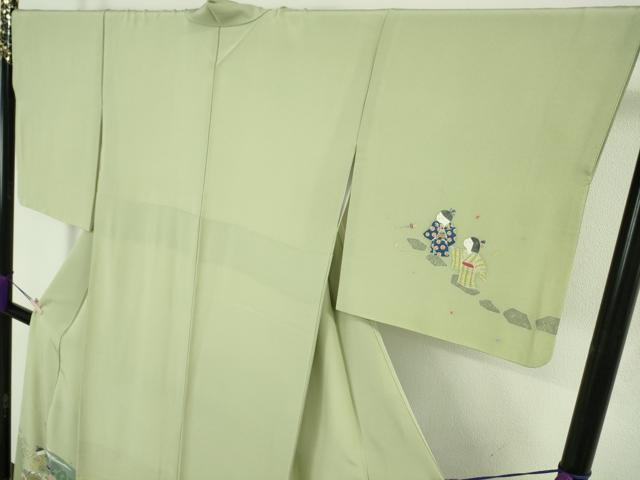 平和屋着物●極上 本加賀友禅作家 石田巳代治 訪問着 童 若葉色地 証紙付き 逸品 DZAB9076kh6