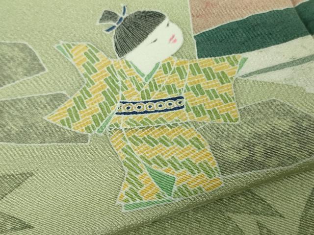 平和屋着物●極上 本加賀友禅作家 石田巳代治 訪問着 童 若葉色地 証紙付き 逸品 DZAB9076kh6