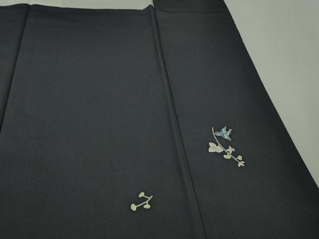 平和屋本店●極上 本加賀友禅作家 魚津誠 訪問着 小鳥 枝花文 青褐色地 暈し染め ほていや扱い 逸品 DZAB9077kh6