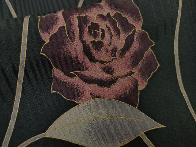 平和屋本店●極上 染色作家 斉藤三才 小紋 薔薇 バラ 黒地 金彩 逸品 DZAB9079kh6