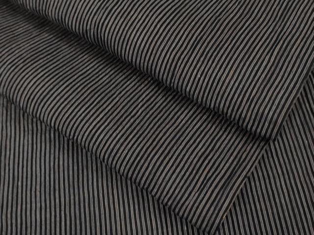平和屋着物*極上 夏物 本場小千谷ちぢみ 麻 縞 消炭色×黒 逸品 DZAB9088kh6