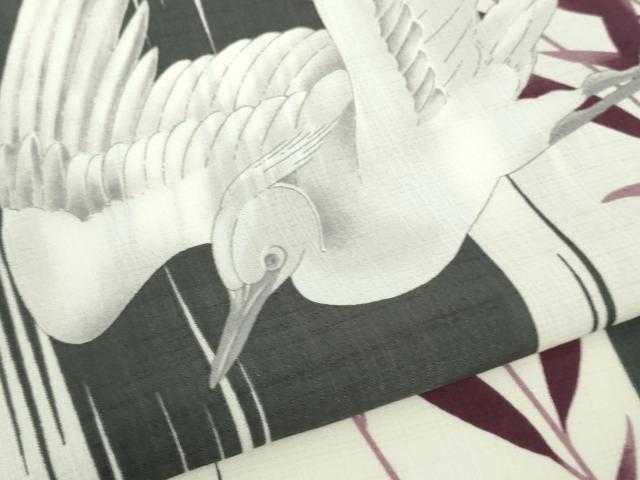 平和屋着物∴極上 撫松庵 セオアルファ 訪問着・浴衣兼用 白鷺 枝葉 象牙色地 逸品 DZAB9093kh6