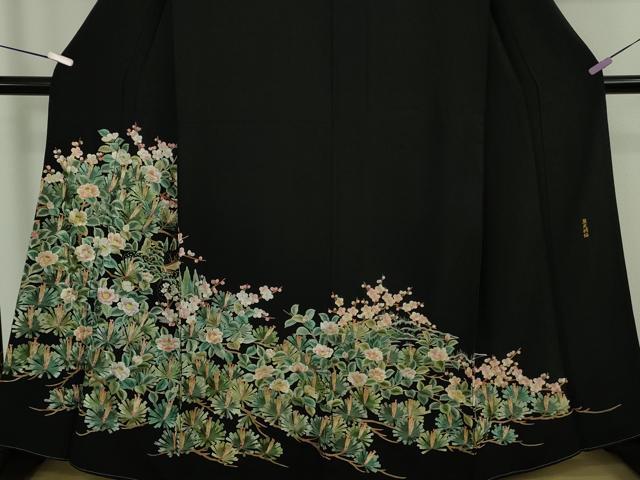 平和屋本店●極上 黒留袖 麗光刺繍 総刺繍 松梅椿 金糸 逸品 未使用 DZAB9095kh6