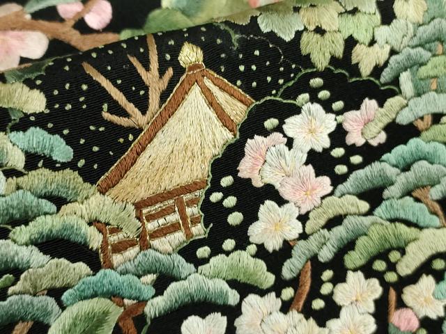 平和屋本店●極上 黒留袖 麗光刺繍 総刺繍 松梅椿 金糸 逸品 未使用 DZAB9095kh6
