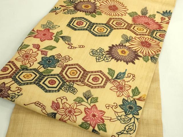 平和屋本店*極上 夏物 芭蕉布 手積み芭蕉糸100% 九寸名古屋帯 本場琉球紅型 亀甲花文 逸品 DZAB9102kh6