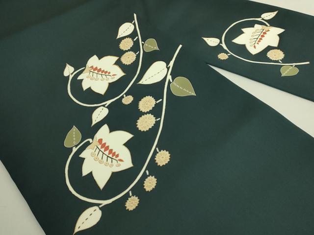 平和屋着物●極上 京の名門 友禅 染の北川 塩瀬 九寸名古屋帯 駒刺繍 枝葉文 百入茶色地 宮腰織物 五泉 反端付 逸品 未使用 DZAB9110kh6