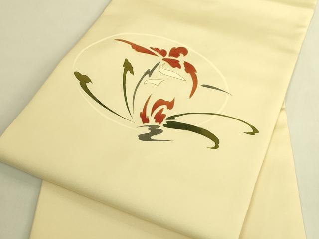 平和屋着物●極上 塩瀬 九寸名古屋帯 刺繍 草花文 蒸栗色地 金彩 逸品 未使用 DZAB9118kh6
