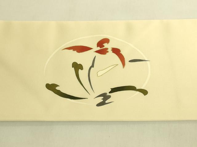 平和屋着物●極上 塩瀬 九寸名古屋帯 刺繍 草花文 蒸栗色地 金彩 逸品 未使用 DZAB9118kh6