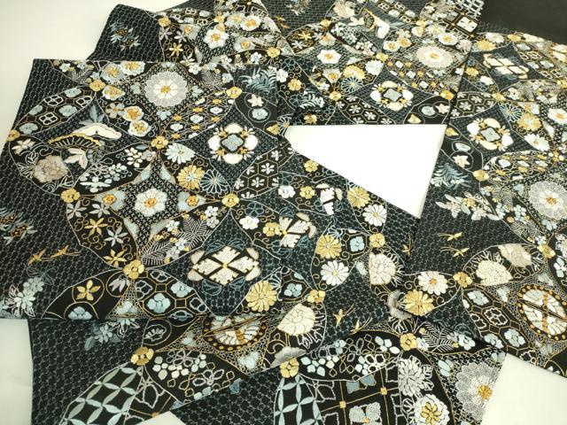 平和屋本店●最高級 中国三大刺繍 スワトウ相良刺繍 総刺繍 袋帯 七宝花蝶文 黒地 金糸 逸品 DZAB9138kh6