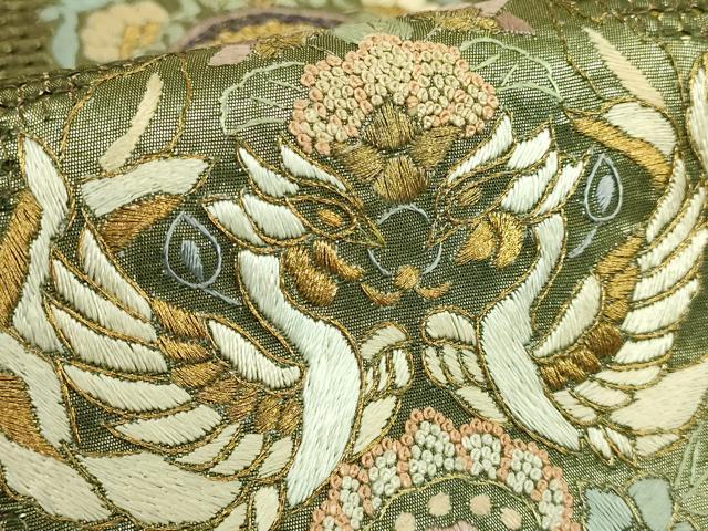 平和屋本店●最高級 中国三大刺繍 スワトウ相良刺繍 総刺繍 袋帯 蜀江向かい花鳥文 金糸 逸品 DZAB9139kh6