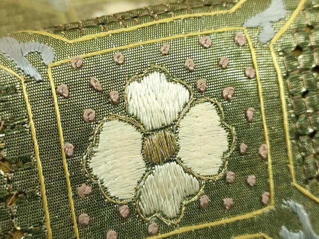平和屋本店●最高級 中国三大刺繍 スワトウ相良刺繍 総刺繍 袋帯 蜀江向かい花鳥文 金糸 逸品 DZAB9139kh6