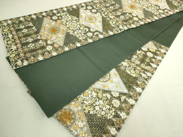平和屋本店●最高級 中国三大刺繍 スワトウ相良刺繍 総刺繍 袋帯 草花文 菱 金糸 逸品 DZAB9143kh6