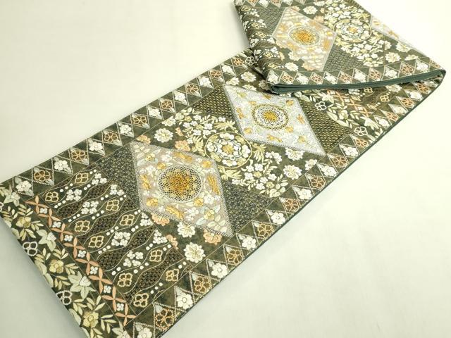 平和屋本店●最高級 中国三大刺繍 スワトウ相良刺繍 総刺繍 袋帯 草花文 菱 金糸 逸品 DZAB9143kh6