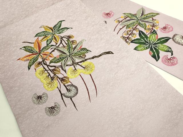平和屋着物●極上 本場琉球紅型 九寸名古屋帯 やふそ 琉球びんがた工房 枝葉文 逸品 DZAB9173kh6