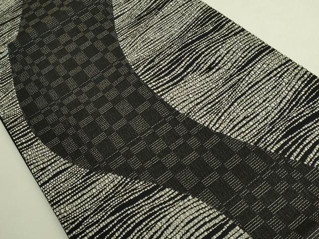 平和屋着物●極上 九寸開き名古屋帯 変わり市松 黒地 逸品 DZAB9185kh6