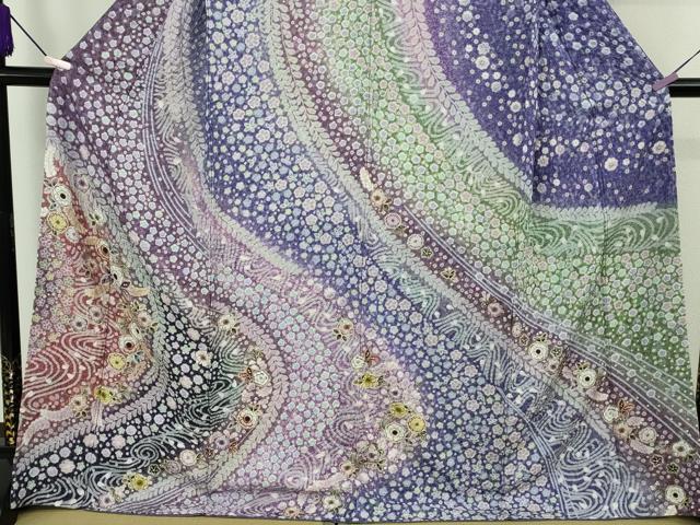 平和屋本店●極上 中国三大刺繍 相良刺繍 訪問着 辻が花 暈し染め 金糸 銀通し地 逸品 未使用 DZAB9202kh6
