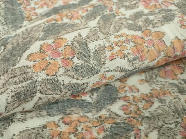平和屋本店*極上 夏物 本場小千谷ちぢみ 麻 草花尽くし 逸品 未使用 DZAB9218kh6
