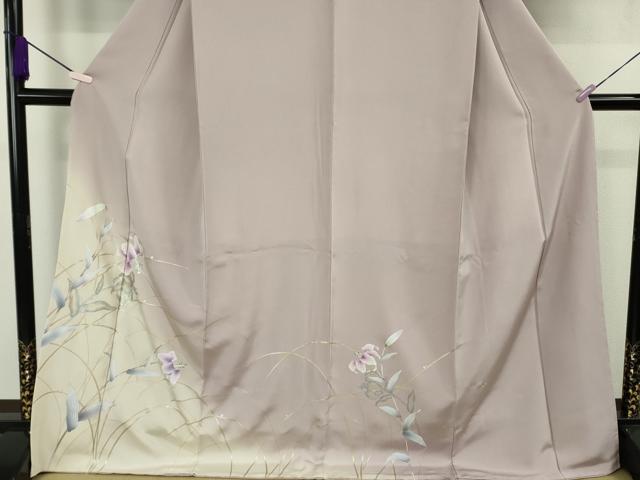 平和屋着物●極上 京友禅 岡山工芸 訪問着 百合 薄い紅藤色地 暈し染め 金銀彩 さが美扱い ロング丈 逸品 未使用 DZAB9225kh6