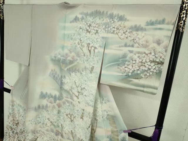 平和屋本店●極上 日本画家 濡れ描き友禅作家 高橋峰陵 訪問着・袋帯セット 枝桜 暈し染め さが美扱い 逸品 未使用 DZAB9228kh6
