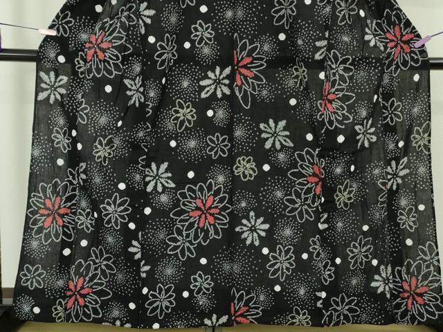 平和屋着物∴極上 夏物 浴衣 有松鳴海絞り 舞花文 黒地 綿 逸品 DZAB9233kh6