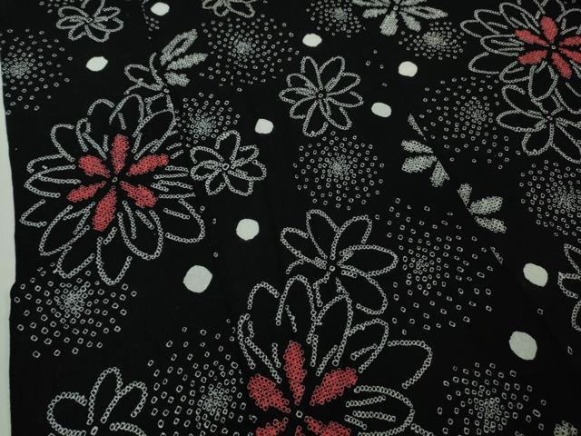 平和屋着物∴極上 夏物 浴衣 有松鳴海絞り 舞花文 黒地 綿 逸品 DZAB9233kh6