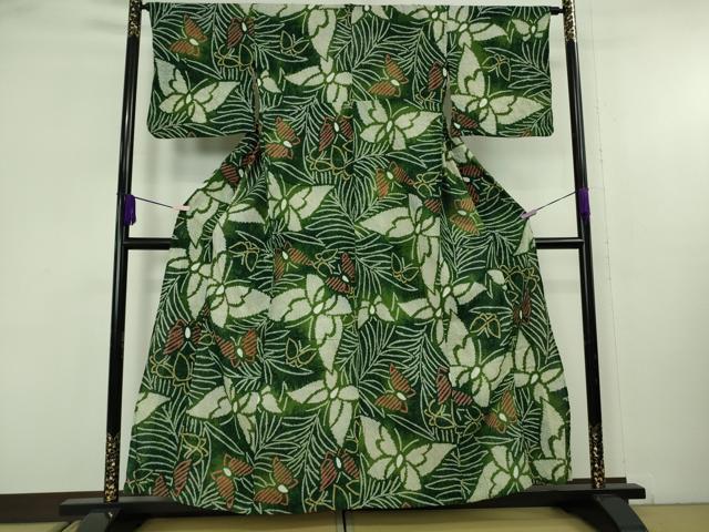 平和屋着物∴極上 夏物 浴衣 有松鳴海絞り 舞蝶草葉文 綿 逸品 DZAB9234kh6