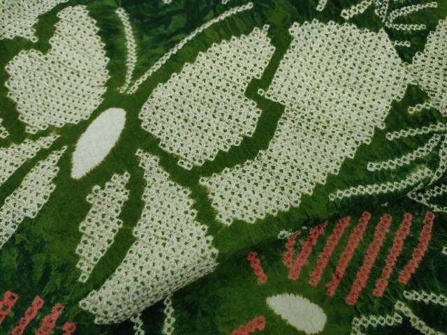 平和屋着物∴極上 夏物 浴衣 有松鳴海絞り 舞蝶草葉文 綿 逸品 DZAB9234kh6