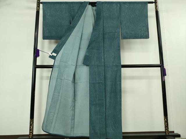 平和屋着物*極上 夏物 洗える最高級着物 <英>はなぶさ謹製 小紋 絽 よろけ縞 濃い藍色地 反端付き 逸品 未使用 DZAB9238kh6