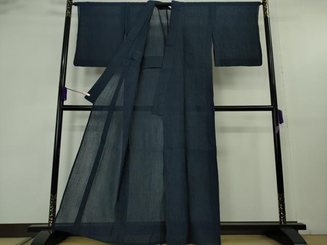 平和屋着物*極上 夏物 本場小千谷ちぢみ 麻 色無地 濃藍色 杉山織物 証紙付き 逸品 DZAB9242kh6