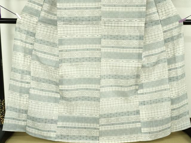 平和屋本店*極上 夏物 結城紬 夏結城 100亀甲 横段絣文 反端付き 逸品 DZAB9245kh6