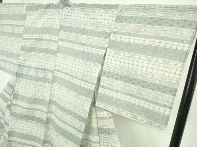 平和屋本店*極上 夏物 結城紬 夏結城 100亀甲 横段絣文 反端付き 逸品 DZAB9245kh6