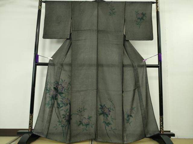 平和屋着物▽極上 訪問着 無双 紗袷 紗×絽 手描き 鉄仙花 黒地 逸品 未使用 DZAB9247kh6