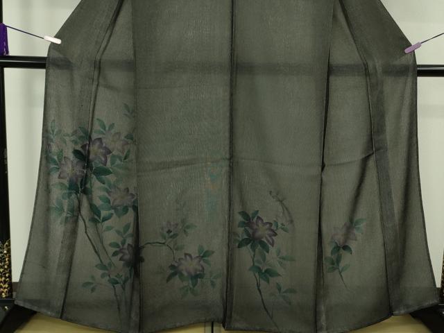平和屋着物▽極上 訪問着 無双 紗袷 紗×絽 手描き 鉄仙花 黒地 逸品 未使用 DZAB9247kh6