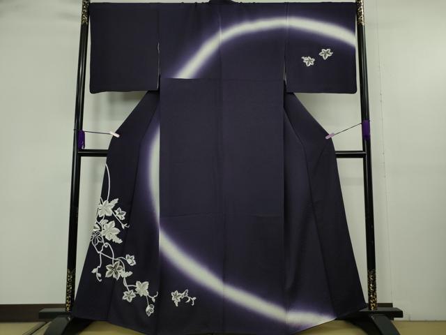 平和屋本店●極上 訪問着 総刺繍 葡萄蔦の葉文 深紫色地 暈し染め 銀糸 逸品 DZAB9250kh6