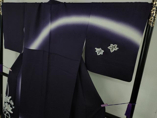 平和屋本店●極上 訪問着 総刺繍 葡萄蔦の葉文 深紫色地 暈し染め 銀糸 逸品 DZAB9250kh6