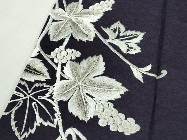 平和屋本店●極上 訪問着 総刺繍 葡萄蔦の葉文 深紫色地 暈し染め 銀糸 逸品 DZAB9250kh6