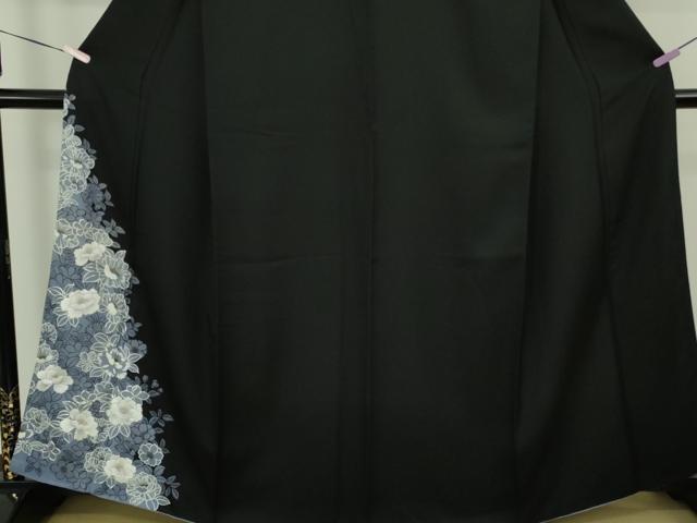 平和屋本店●極上 訪問着 銀駒刺繍 牡丹 黒地 金銀糸 逸品 DZAB9251kh6