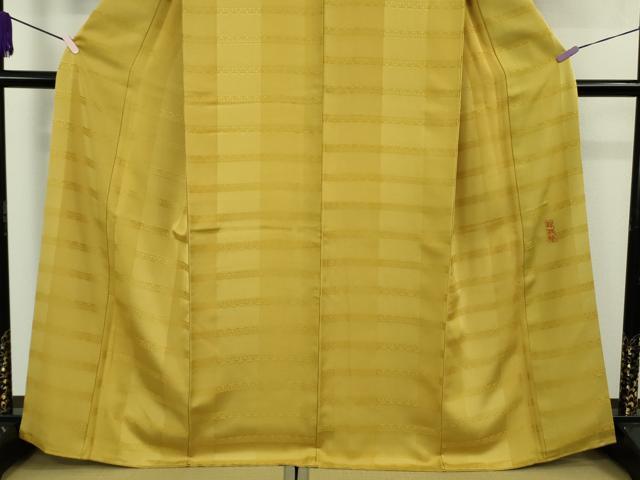 平和屋本店●極上 龍村晋謹製 お召 名宝獅噛長斑文 芥子色地 逸品 DZAB9267kh6