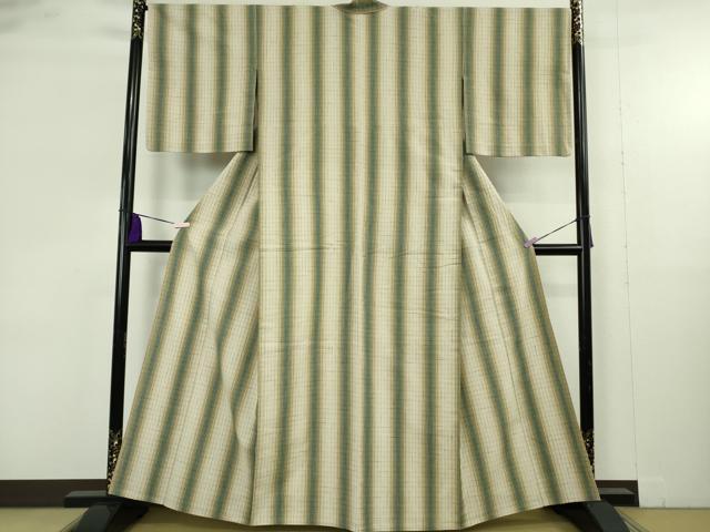 平和屋着物▽極上 綿紬 単衣 間道 逸品 DZAB9278kh6