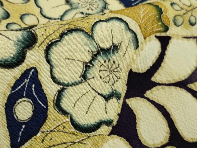 平和屋本店●極上 浦野理一 訪問着 辻が花 濃藍色地 鬼しぼ縮緬 逸品 未使用 DZAB9279kh6