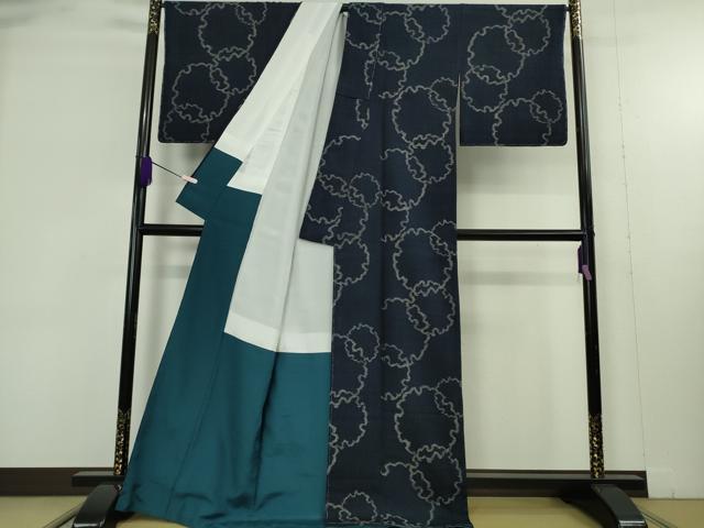 平和屋本店●極上 浦野理一 経節紬 雪輪重ね 留紺色 逸品 未使用 DZAB9284kh6