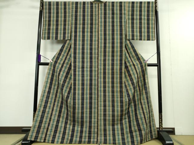 平和屋本店▽極上 浦野理一 経節紬 浦野繊維染織工藝研究所 単衣 間道 証紙付き 逸品 未使用 DZAB9295kh6