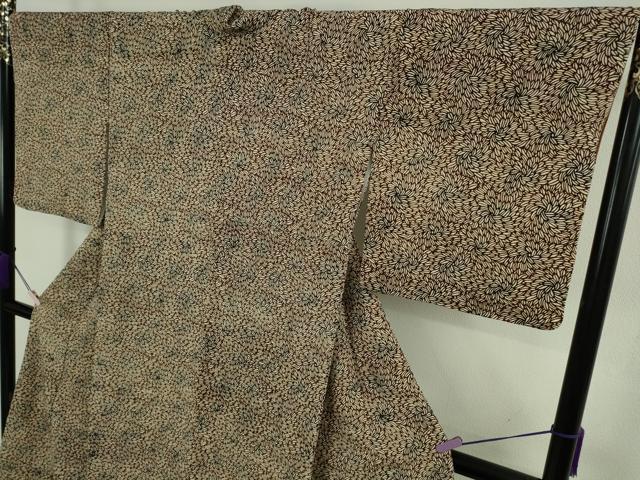 平和屋本店●極上 浦野理一 型染 小紋 花尽くし 鬼しぼ縮緬 落款有り ロング丈 反端付き 逸品 未使用 DZAB9298kh6