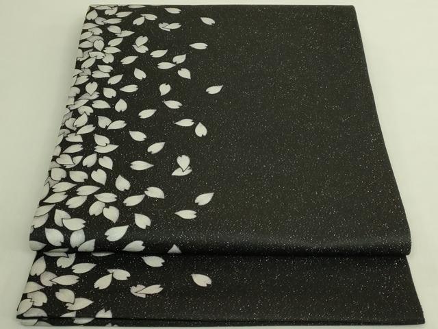 平和屋着物●極上 全通柄袋帯 舞桜 黒地 銀通し地 逸品 DZAB9305kh6