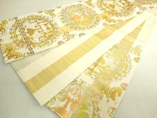 平和屋本店●最高級 龍村平蔵製 六通柄 本袋帯 円文白虎錦 金銀糸 逸品 DZAB9315kh6